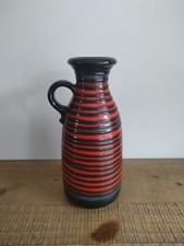 Vase Scheurich West Germany en Céramique Vintage Noir Rouge Tourbillon 1950-60 