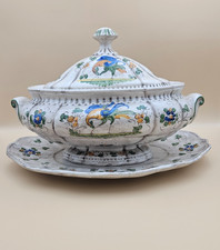 Grande Soupière ancienne Moustiers – avec plateau – peint à la main