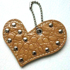 Porte cléf Bijoux de sac COEUR ocre fausse cuir crocodile NEUF 7,5cm argenté