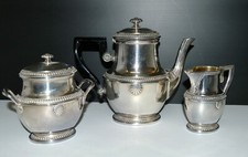 -SERVICE A CAFE THE GALLIA Orfèvre CHANUT G. 1912 3 P VERSEUSE POT LAIT SUCRIER
