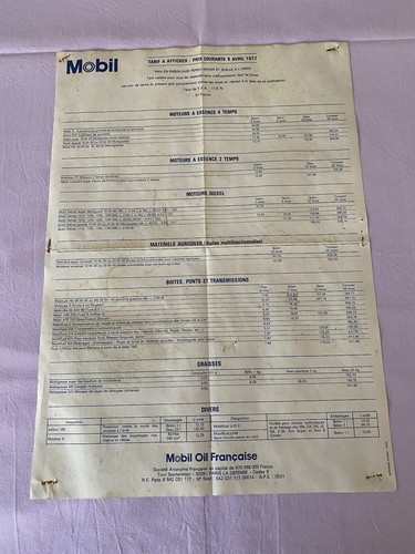 Ancienne affiche tarifs huiles - affiche,