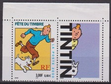 France 2000:Fête du timbre "Tintin" : 3303b : timbre avec vignette -neuf ** NMH