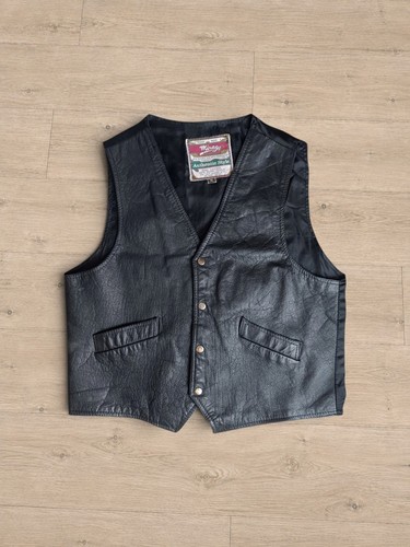Gilet cuir véritable vintage - gilet,