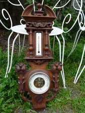 Grand baromètre - thermomètre ancien en bois sculpté
