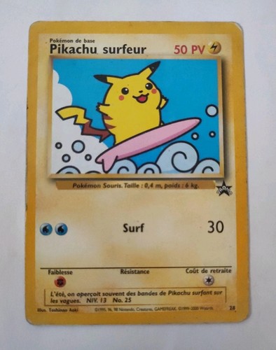 Carte pokémon pikachu surfeur - carte,