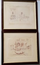 2 beaux dessins faisant pendant, plume et aquarelle, "Venise" de Merry Shan XXè
