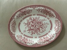 7 ⚜️  Ancien Plat Ovale Décor Fleur Rose Longueur 29 Cm Vintage Authentique