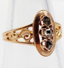 Bague marquise antique or rose 18k diamant taille roses sertis illusions (1880)