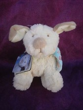 Doudou chien kishoo tifoo blanc ecru echarpe bleu  17cm NOUKIES NOUKIE'S neuf