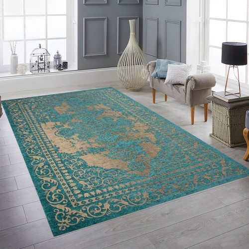 Tapis salon turquoise - de, beige