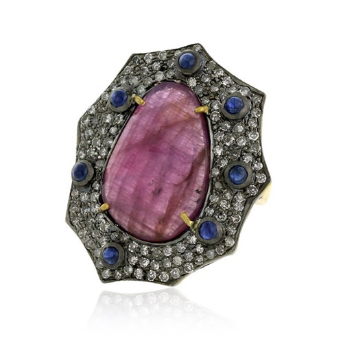 Bague vintage diamant - , saphir