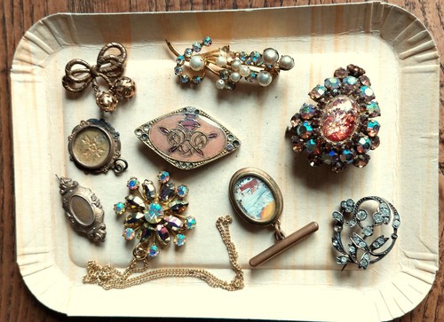 Lot bijoux anciens - plaqués, or