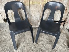 Paire Chaise Ancienne STAMP Design Henri Massonnet Plastique Noir 80’s #C423