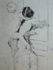 att. Paul-Émile BÉCAT (1885-1960) GRAVURE EAU FORTE BAISER CURIOSA EROTIQUE 1930