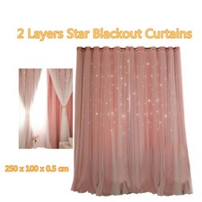 Layers Hollow Out Stars Rideaux Double tissu stores en (rose)