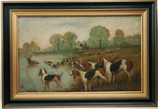 Barton Rose, Chasse à courre, huile/ Barton Rose, hunting scene, Oil on canvas