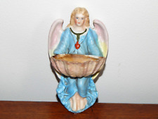 ANCIEN Bénitier en BISCUIT à Décor D'ANGE