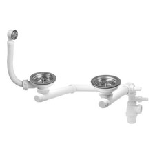30723182 Ensemble complet bonde et siphon pour évier 2 bacs avec trop-plein r...
