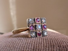 18K Art Deco French Ring 18K gold diamond ring Antique garnet ring 18K Ring