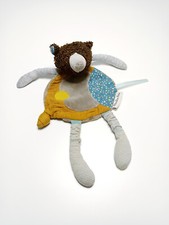 Doudou Plat Ours Marron Bleu Attache Tétine Les Jolis Trop Beaux  -  Moulin Roty