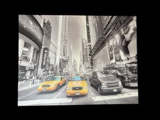 Tableau Toile New York Taxi Jaune Noir et Blanc 80x60cm Déco Murale