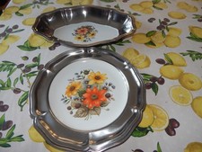 1 lot de 2 plats en inox vintage émmaillé en fond