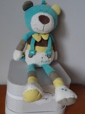 DOUDOU CHIEN PADDY SAUTHON  BABY DECO 40CM   PELUCHE TURQUOISE BLANC TAUPE