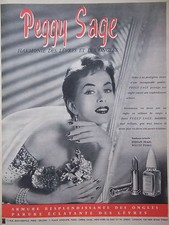 PUBLICITÉ DE PRESSE 1954 ROUGES A LEVRES EN HARMONIE AVEC VERNIS PEGGY SAGE