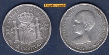 Espagne 5 Pesetas 1889 Alfonso XIII TB TTB Bébé II – Spain