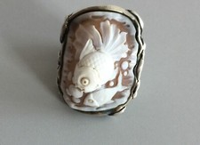 SUPERBE! ORIGINALE BAGUE EN ARGENT/ COQUILLAGE 2 POISSONS COMBATTANT/CASSIN/XX
