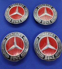 4 Caches Moyeu Mercedes 75 mm noir rouge Logo embleme Jante Centre De Roue Neuf