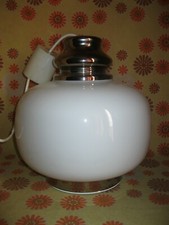 Vintage 80s Ancien LUSTRE GLOBE en VERRE et METAL CHROMÉ Suspension Luminaire