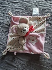 doudou plat Souris Ours Rose Beige Écharpe Rouge Étoiles MOTS D ENFANTS