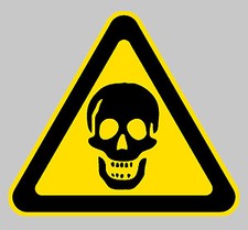 PANNEAU DANGER TETE DE MORT JAUNE ET NOIR 7,5cm AUTOCOLLANT STICKER(PA083)