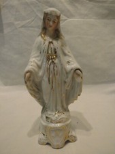 STATUETTE VIERGE MARIE PORCELAINE DE PARIS REHAUSSEE D'OR XIX EME TTB