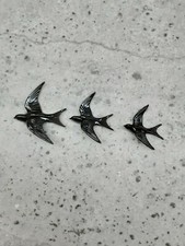 Lot de 3 Hirondelles Noires Faience De Desvres grande 18cm Déco 