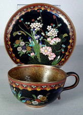 Ancienne tasse à thé émaux cloisonné décor floral et moineaux Japon C744