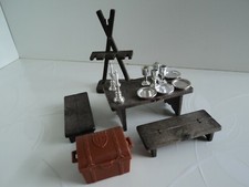 PLAYMOBIL lot vintage médiéval table banc râtelier vaisselle 3262 3405 3450 #5