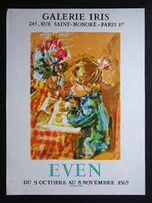 EVEN Affiche originale 1969 Ecolière lithographie Exposition Galerie Iris Paris