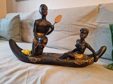 Grande Pirogue en Plâtre Art Colonial Africain Vintage Années 50