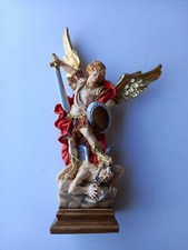 Statue De Saint Michel Archange Vieilli 27cm (Aile) Résine Fabriqué En Italy