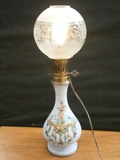 ANCIENNE LAMPE A PETROLE NAPOLEON FAIENCE DECOR DE FLEURS FRENCH ANTIQUE