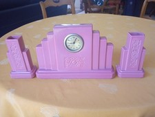 ANNEES 30 40 PENDULE CERAMIQUE SARREGUEMINES D V  GARNITURE CHEMINEE ART DECO