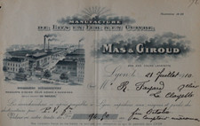 Facture LYON 1910  lit en fer MAS & GIROUD sommier AU SOLEIL illustrée 91