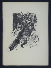 Roger REBOUSSIN 1924  lithographie originale Renard chassant Chasse animal fauve
