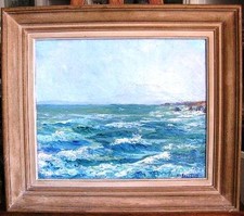 HUILE SUR TOILE BORD DE MER PAR S.A. BOISECQ
