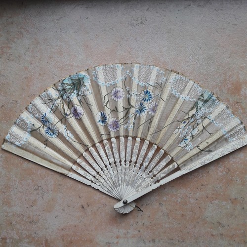 Eventail ancien papier soie - ancien,