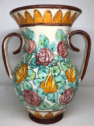 Vase ansé décor floral - vase,