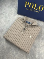 Pull Col Camionneur Half Zip Ralph Lauren Marron Logo Blanc Taille M Homme