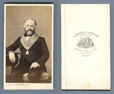Lagriffe, Paris, Rose-Croix, Rosicrucien portant son écharpe Vintage cdv albumen